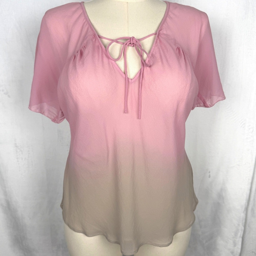 Y2K Monsoon Silk Ombre Blouse Sheer Tie Front Romantic Fairy Balletcore L‎